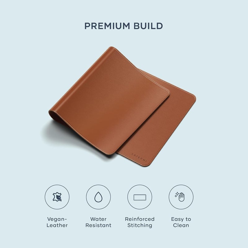 SATECHI Vegan Leather Desk Mat, Large Mouse Pad Scratch and Water Resistant, Easy to Clean, Desk Pad for Office and Home, 26.8” x 12.4” x 0.1” - Brown - Image 2